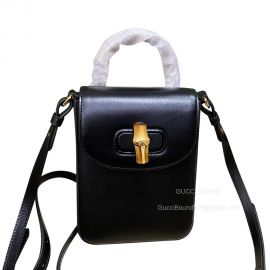 Gucci Love Parade Bamboo Mini Shoulder Top Handle Handbag in Black Leather 702106