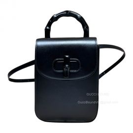 Gucci Bamboo Mini Handbag Top Handle Bag in Black Leather 702106