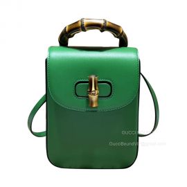 Gucci Bamboo Mini Handbag Top Handle Bag in Green Leather 702106