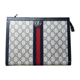 Gucci Ophidia Pouch in Blue GG Supreme Canvas and Black Leather 625549