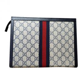 Gucci Ophidia Pouch in Blue GG Supreme Canvas and Black Leather 625549