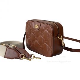 Gucci Love Parade GG Matelasse Leather Shoulder Bag in Brown 702234