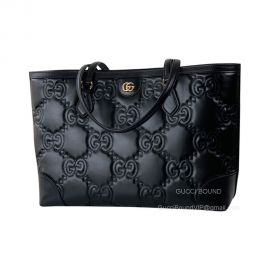 Gucci Ophidia GG Medium Shopping Tote Bag in Black GG Embossed Leather 631685