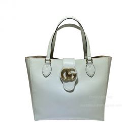 Gucci Small Tote Bag with Double G in White Leather 652680