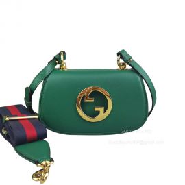 Gucci Blondie Mini Shoulder Bag with Round Interlocking G in Green Leather 698643