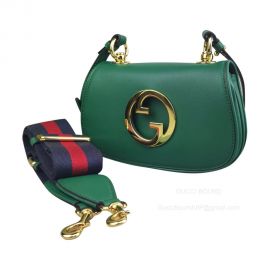 Gucci Blondie Mini Shoulder Bag with Round Interlocking G in Green Leather 698643