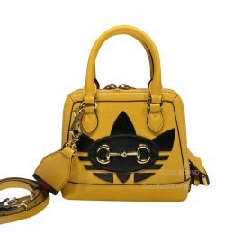 Gucci x Adidas Horsebit 1955 Mini Yellow Leather Bag with Trefoil Print 677212