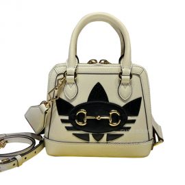 Gucci x Adidas Horsebit 1955 Mini White Leather Bag with Trefoil Print 677212