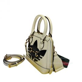 Gucci x Adidas Horsebit 1955 Mini White Leather Bag with Trefoil Print 677212