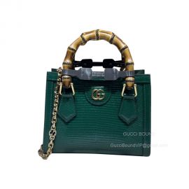 Gucci Diana Green Lizard Leather Mini Chain Tote Bag with Bamboo Top Handle 675800