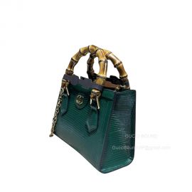 Gucci Diana Green Lizard Leather Mini Chain Tote Bag with Bamboo Top Handle 675800