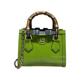 Gucci Diana Light Green Lizard Leather Mini Chain Tote Bag with Bamboo Top Handle 675800