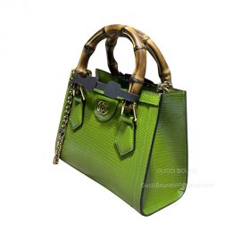 Gucci Diana Light Green Lizard Leather Mini Chain Tote Bag with Bamboo Top Handle 675800