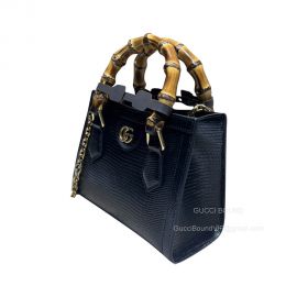 Gucci Diana Black Lizard Leather Mini Chain Tote Bag with Bamboo Top Handle 675800