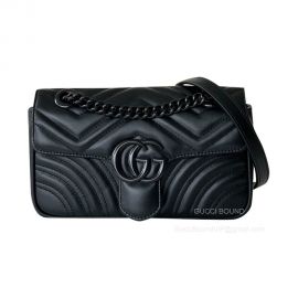 Gucci GG Marmont Matelasse Leather Mini Chain Flap Shoulder Bag in Black 446744