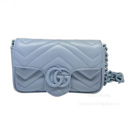 Gucci GG Marmont Belt Bag in Light Blue Chevron Matelasse Leather 699757