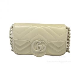 Gucci GG Marmont Belt Bag in White Chevron Matelasse Leather 699757