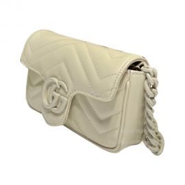 Gucci GG Marmont Belt Bag in White Chevron Matelasse Leather 699757