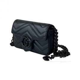 Gucci GG Marmont Belt Bag in Black Chevron Matelasse Leather 699757