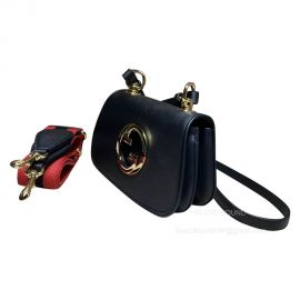 Gucci Blondie Mini Shoulder Bag with Round Interlocking G in Black Leather 698643
