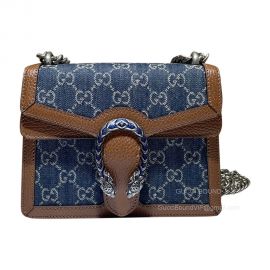 Gucci Dionysus Mini Chain Shoulder Bag in Dark Blue and Ivory Eco Washed Organic GG Jacquard Denim 421970