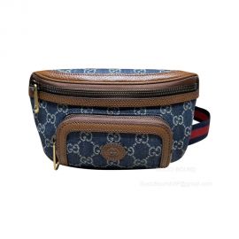 Gucci Belt Crossbody Bag with Interlocking G in Blue and Ivory GG Denim Jacquard 682933