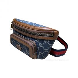 Gucci Belt Crossbody Bag with Interlocking G in Blue and Ivory GG Denim Jacquard 682933