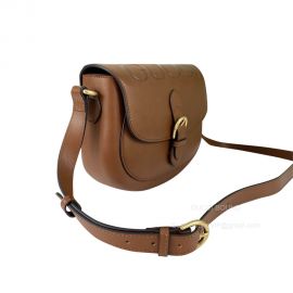 Gucci Logo Embossed Brown Leather Shoulder Crossbody Bag
