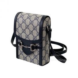 Gucci Horsebit 1955 Mini Crossbody Bag in Beige and Blue GG Supreme Canvas 625615