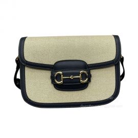 Gucci Horsebit 1955 Shoulder Bag in Vintage Effect Canvas with Black Leather 602204