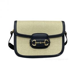 Gucci Horsebit 1955 Shoulder Bag in Vintage Effect Canvas with Black Leather 602204