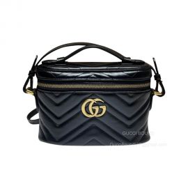 Gucci GG Marmont Mini Crossbody Bag with Top Handle in Black Chevron Matelasse Leather 672253