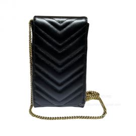 Gucci GG Marmont Mini Chain Crossbody Bag in Black Chevron Matelasse Leather 672251