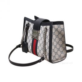 Gucci Padlock Small GG Shoulder Bag in Beige Blue GG Supreme Canas with Black Leather 498156