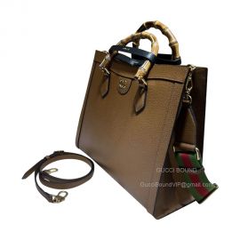 Gucci Diana Medium Tote Shoulder Bag with Bamboo in Cuir Brown Leather 678842
