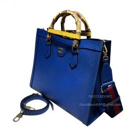 Gucci Diana Medium Tote Shoulder Bag with Bamboo in Blue Leather 678842