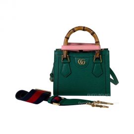 Gucci Diana Mini Tote Shoulder Bag with Bamboo in Green Leather 702732