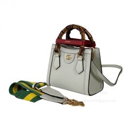 Gucci Diana Mini Tote Shoulder Bag with Bamboo in White Leather 702732