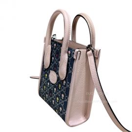 Gucci Mini Tote Shoulder Bag with Interlocking G in Blue and Ivory GG Denim with Floral Embroidery 671623