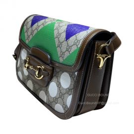 Gucci Horsebit 1955 Shoulder Bag with Geometric Print in Beige and Ebony GG Supreme Canvas 602204