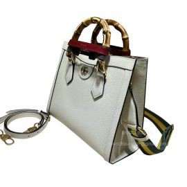 Gucci Diana Small Tote Bag with Bamboo in White Leather 702721