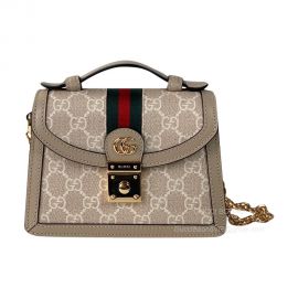 Gucci Ophidia GG Mini Shoulder Bag with Top Handle in White and Ebony GG Supreme Canvas 696180