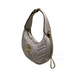 Gucci GG Marmont Half Moon Shaped Mini Bag with Chain in Nude Matelasse Chevron Leather 699514