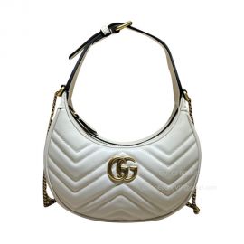 Gucci GG Marmont Half Moon Shaped Mini Bag with Chain in White Matelasse Chevron Leather 699514