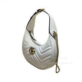 Gucci GG Marmont Half Moon Shaped Mini Bag with Chain in White Matelasse Chevron Leather 699514