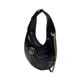 Gucci GG Marmont Half Moon Shaped Mini Bag with Chain in Black Matelasse Chevron Leather 699514