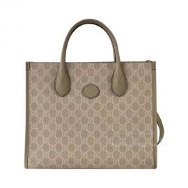 Gucci GG Small Tote Shoulder Bag with Interlocking G in Beige GG Supreme Canvas 659983