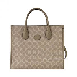 Gucci GG Small Tote Shoulder Bag with Interlocking G in Beige GG Supreme Canvas 659983