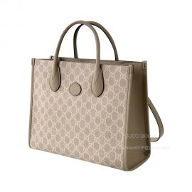 Gucci GG Small Tote Shoulder Bag with Interlocking G in Beige GG Supreme Canvas 659983