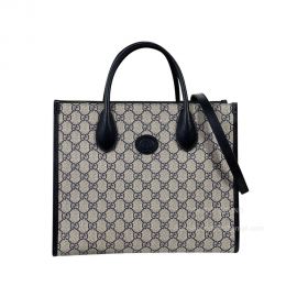 Gucci GG Small Tote Shoulder Bag with Interlocking G in Black GG Supreme Canvas 659983